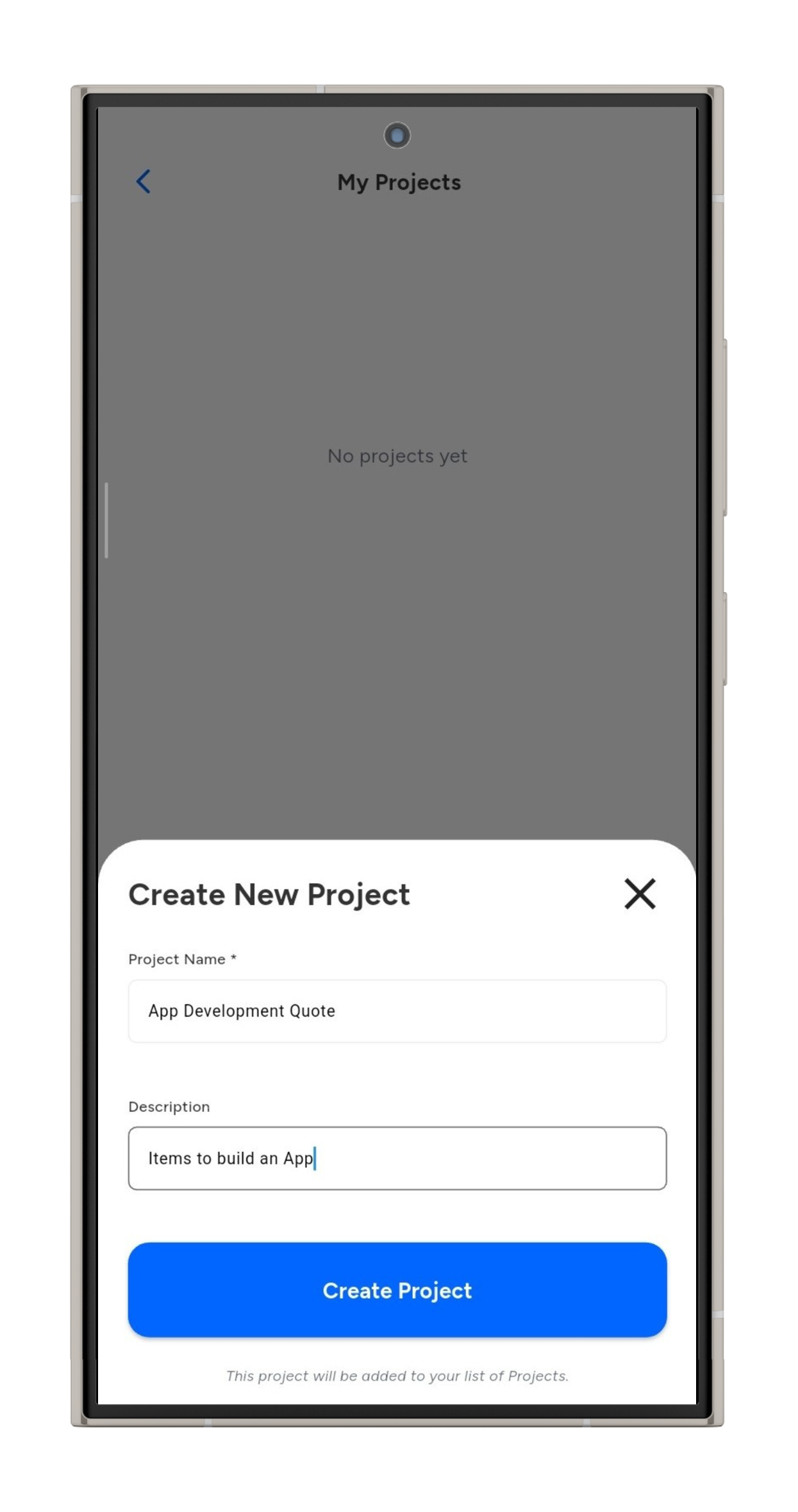 PriceNote — Project Screen